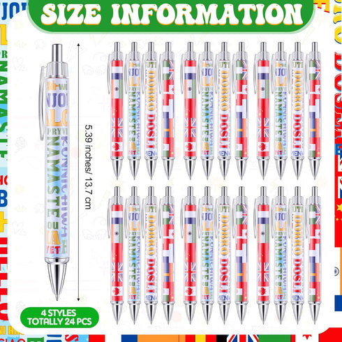 Treela 24 Pcs International Flag Pens, World Flag Ballpoint Pens, Retractable Ink Pens for Events