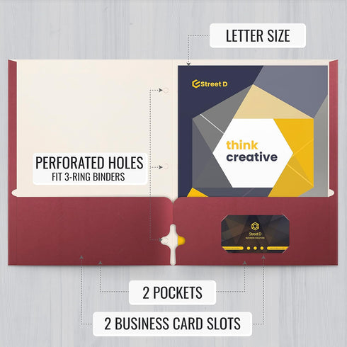 Better Office Products Two Pocket Portfolio Folders, 50-Pack, Burgundy, Letter Size Paper Folders