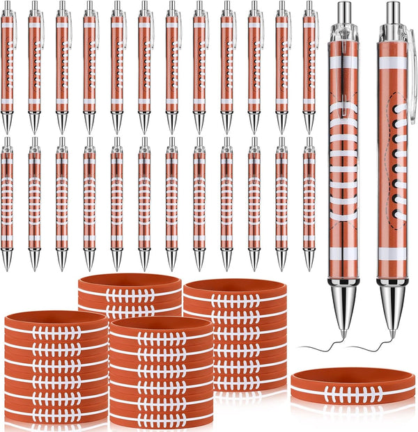 Qilery 48 Pcs Sports Party Favors Set, Ballpoint Pens and Bracelets for Team Party Supplies