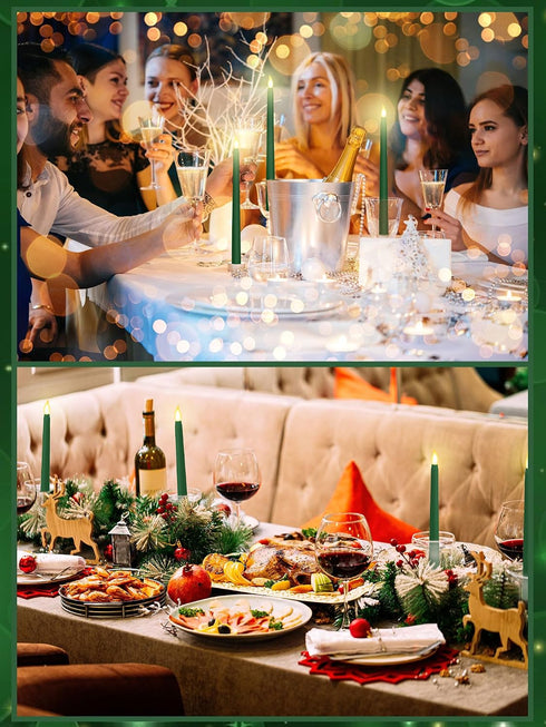 24 Decoration(Christmas,11 Inch,Green) Treela Pcs Flameless Taper Candles Battery Operated Bulk Fake Candles Light LED