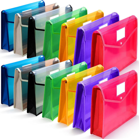 B4 Plastic Expanding File Folders Wallet, Colorful Document Organizer with Snap Closure for Office, 14 Pack