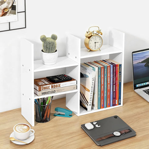 Desktop Shelf Organizer for Top of Desk - Wood Desk Hutch for Dorm Room Essentials & Home Office - Small Tabletop