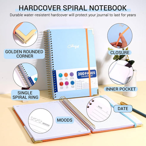 Spiral Journal Notebook for Women, Hardcover, College Ruled, 7" x 10", 100GSM Lined Notebooks