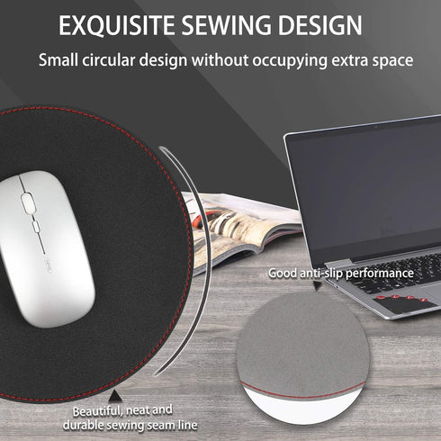 YSAGi 2 Pack Mouse Pads, Ultra Thin Waterproof PVC Leather, Stitched Edges, Office/Home, Black