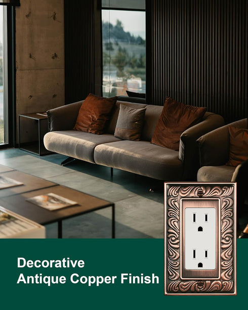 4-Pack Paisley Pattern Decorative Outlet Cover Plate, Antique Copper Metal Wall Plate for Electrical Outlets