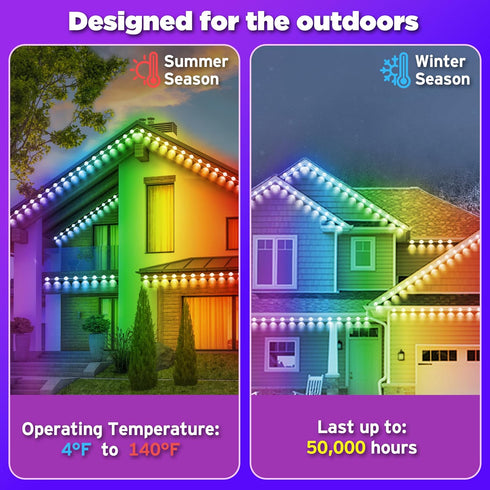 VoyageEase 100FT IP67 permanent outdoor lights Smart RGB Outdoor Lights - Waterproof LED Strip Lights with App/Remote