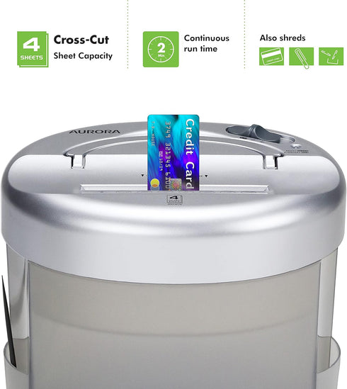 Aurora Desktop-Style Cross-Cut Paper Shredder, 4-Sheet Crosscut Desktop Shredder
