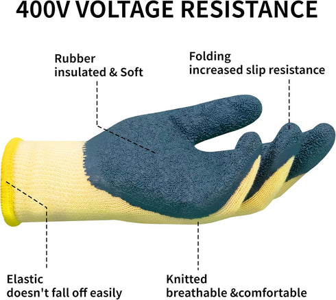 Electrical Insulated Gloves, 400V High Voltage Resistance Electrician Safety Gloves, Rubber Non-Slip