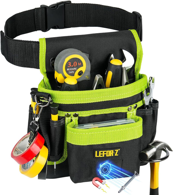 Tool Belt with Magnetic Tool Pouch, 14-Pockets Adjustable & Detachable Tool Pouch for Electrician, Carpenter,