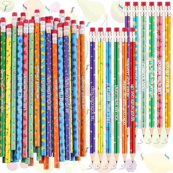 Scented Inspirational Motivational Pencils, 60 Pcs Colorful Fruit Pencils for School Gifts