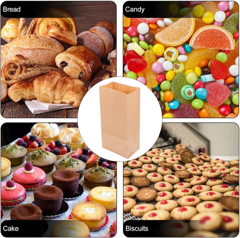 MOKKHNB 100pcs 18x9x5.5cm Kraft Paper Bread Bags with Flat Bottom Greaseproof Disposable Bakery Storage Bags