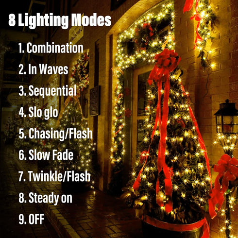 4 Pack 66ft 200 8 Battery Operated Christmas Lights - Total LED Battery String Lights Modes Waterproof with Timer