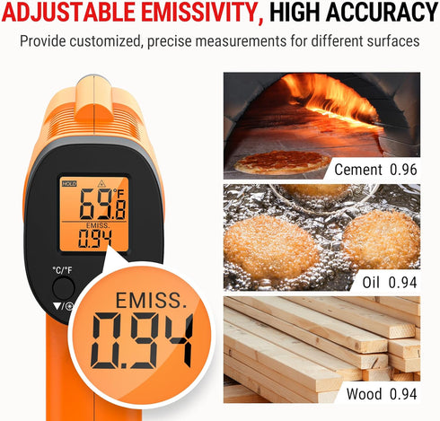 ThermoPro TP30 Infrared Thermometer Gun, Laser Temperature Gun for Cooking, HVAC, Adjustable Emissivity