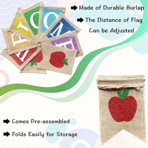 Welcome Banner for Back to School Decorations, First Day of School Sign for Classroom and Office Decor
