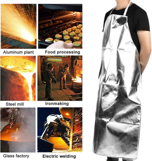 Health Gear Heat Resistant Apron, 1000 Degree Heat Resistant Apron Aluminum Foil Cooking Apron High Temperature Anti-splash Anti-scalding Working Apron