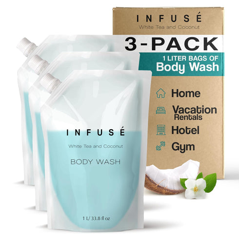 INFUS 1 Liter Body Wash Refill Bag for Soap Dispensers | Bulk