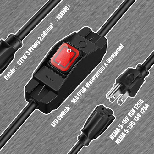 Weewooday 3 Prong Outdoor Extension Cord with Waterproof Switch, 1.5 ft, 1875W Heavy Duty 14/3 SJT Cable