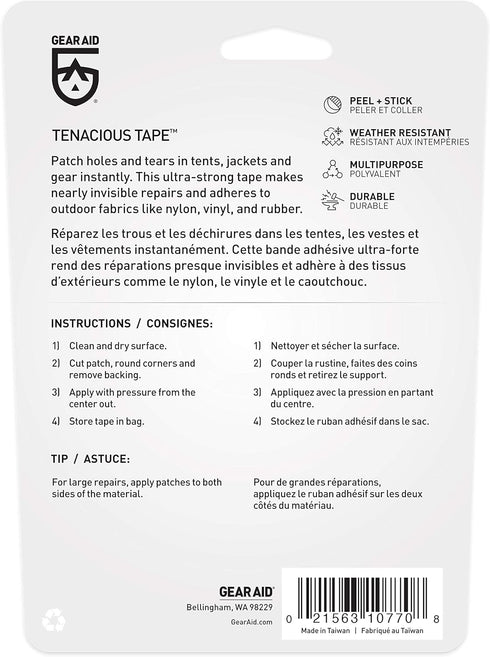 GEAR AID Tenacious Tape Repair and Seam Tape for Tents and Vinyl, Clear Roll 1.5"x 60"