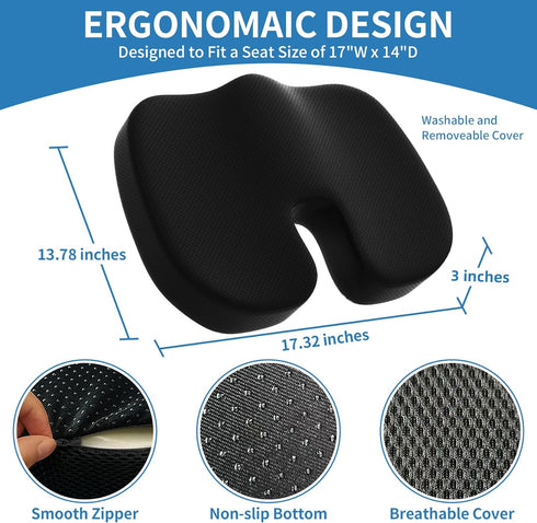 assountgh Tailbone&Sciatica Seat Cushion &Office Chair Cushion,Lumbar Support Pillow for Office Chair,Ergonomic Memory