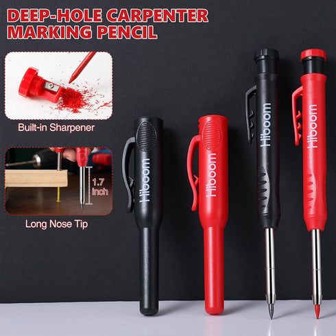 Hiboom 2 Pcs Carpenter Mechanical Pencils Marker: 18 Pcs Refills with Built-in Sharpener for Woodworking