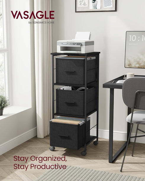 VASAGLE File Cabinet, 3 Drawers, Printer Stand, Cube Storage Shelf for A4, Letter-Size Files, Ebony Black & Ink Black