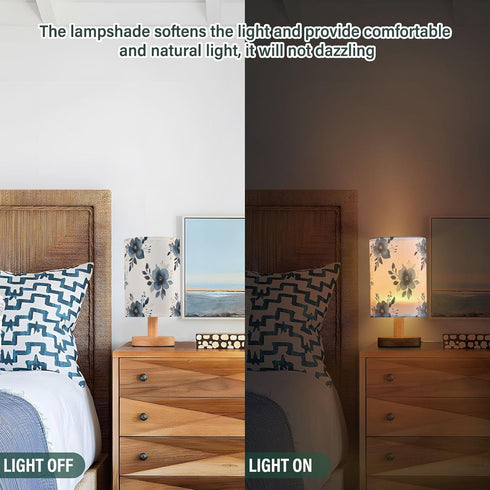 Bedside Table Lamp, Flower Leaves Hs Pattern Small LED DeskLight USB Nightstand Lamp with Non Slip Wood Base