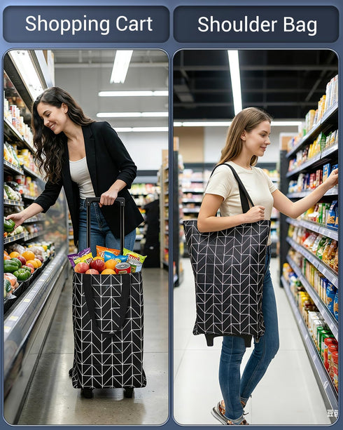 HOSDZOU Rolling Shopping Bag, Small Shopping Cart with Wheels,Collapsible Portable Waterproof Tote for Market & Grocery