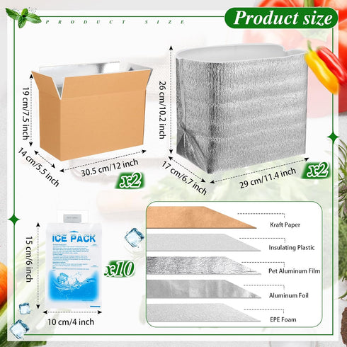Honoson 2 Frozen Pack Pack Frozen (12'' 5.5'' 7.5'') Pcs Thermal Insulated Shipping Boxes for Food with Ice