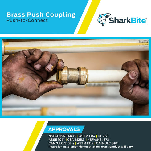 SharkBite 1-1/4 Inch Coupling, Push to Connect Brass Plumbing Fitting for PEX Pipe, Copper, CPVC, PE-RT, HDPE
