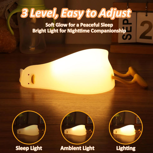 Dimmer Anywin Lying Flat Duck Night Light, Cute Light Up Duck Soft Silicone Nursery Night Lamp with Touch Control