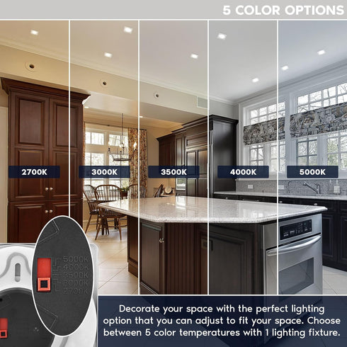 3-4 Inch 7.5W, 5CCT 2700K-5000K, 650LM, Dimmable 4 Inch LUXRITE Square LED Flush Mount & Recessed Light, Magnetic Trim