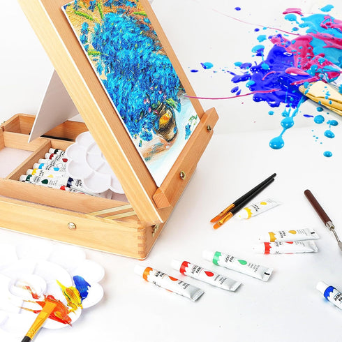 WOWOSS Set, 40PCS 24 3 Tabletop Art Easel Box Painting Kit for Adult Artists & Beginners, Easel Stand with Acrylic