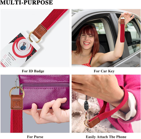Stretchy Cute Key Chain, Upgraded Woven Wristlet Lanyard for Keys, ID Badges, Card Wallet, Phone (Red)