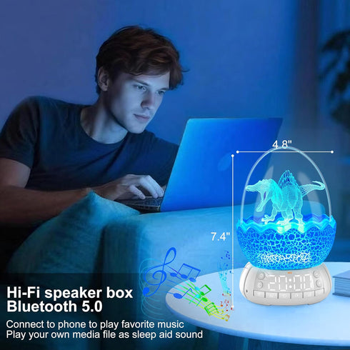 MTDYHY 20 Upgraded Dinosaur Egg Alarm Clock/Digital Clock with Night Light, Soothing Sound Timer Aid Sleep