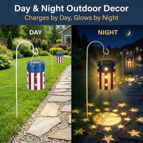 Patriotic Hanging Solar Lantern American Independence Day Garden Lantern Outdoor Decorative Waterproof LED Solar