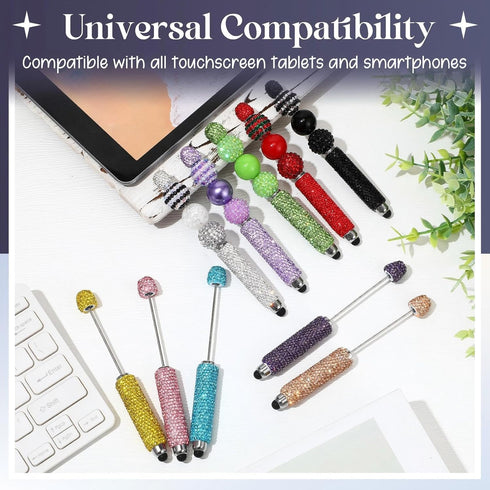 Tondiamo 10 Pcs Glitter Beadable Stylus Pens Diamond Full Rhinestone Bead Bling Stylus Pens for Rubber Touch Screen