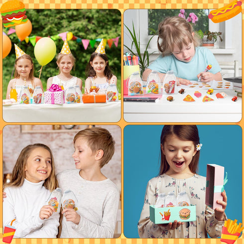 CY2SIDE 12 Pack Set 4-in-1 Fast Food Stationery Gift - Back to School Gift Include Ballpoint Pen Sticky Note Sticker