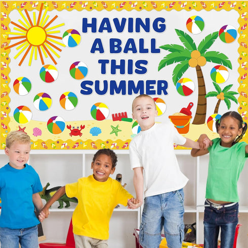 Summer Beach Ball Bulletin Board Decoration Set Summer Theme Borders and Paper Cutouts for Classroom Decor