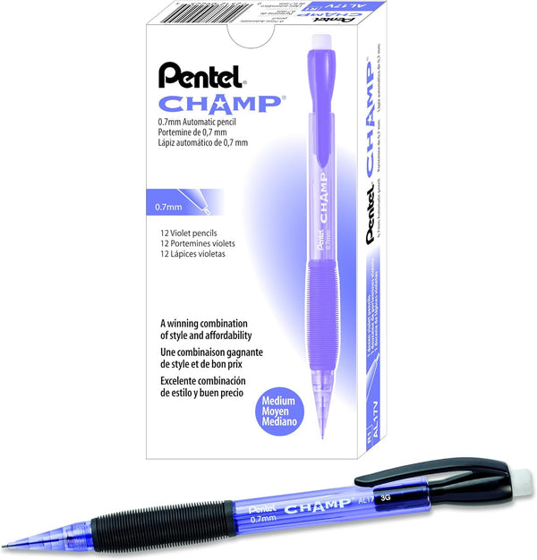 Mechanical Pencil, 0.7mm, Violet Barrel, Box of 12 by Pentel CHAMP