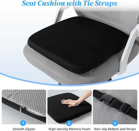 SheRest Office Chair Cushion with Straps, Memory Foam Seat Cushion with Removable Cover, Suitable for Office Chairs