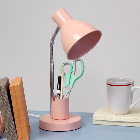 LD1076-PNK 16.22" Simple Designs Sleek Essentials Adjustable Metal Desk Task Lamp with Organizer Compartment
