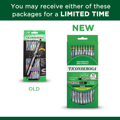 Ticonderoga Noir Wood-Cased Pencils, Pre-Sharpened #2 HB, Holographic, Pack of 6, 72 Count Total