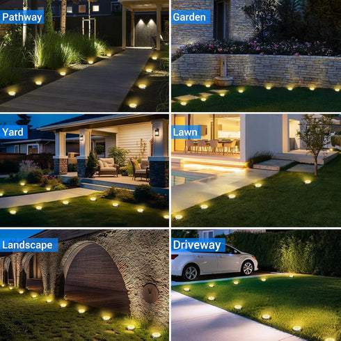 8 Pack IP68 Peasur Solar Ground Lights Outdoor, Flat Solar Powered Disc Lights, Waterproof, Anti-Rust, Landscape