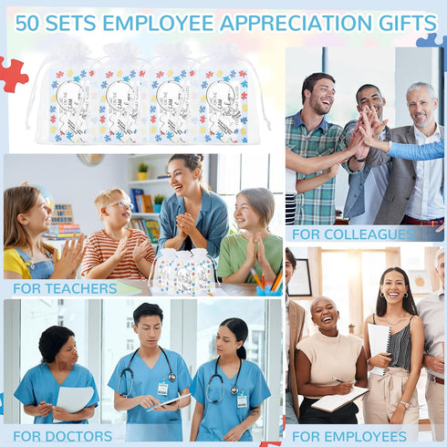 50 Set Teammates Sasylvia Welcome to The Team Appreciation Gift Puzzle Piece Keychain with Thank You Card Team