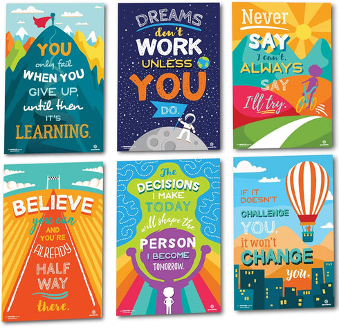 Sproutbrite Motivational Posters - Educational and Inspirational Growth Mindset Classroom Decorations for Teachers and