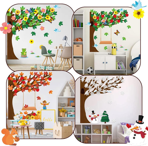 MALLMALL6 198Pcs Classroom Tree Bulletin Board Decor, Seasonal Tree Cutouts Border Set for Kindergarten School