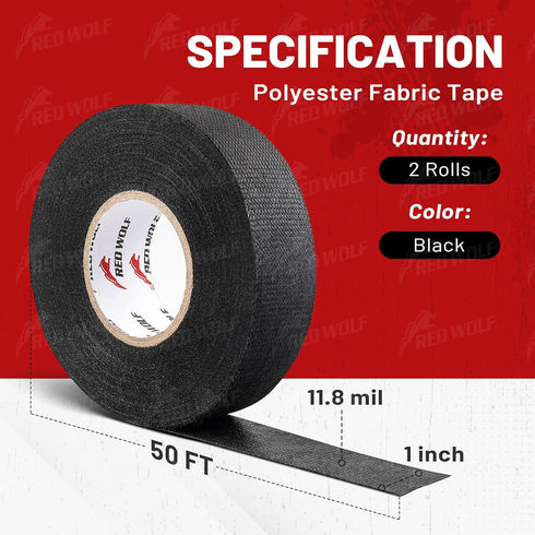 1 Inch 50 2 RED WOLF Wire Harness Cloth Tape x FT Electric Wiring Loom Harness Flexibility High Abrasion Resistance