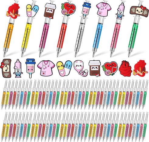 Estune 100 Pcs Cute Nurse Pens Set Bulk Include 50 DIY Nursing Silicone