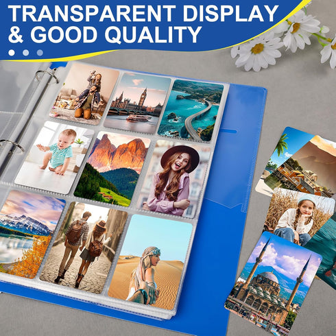 7200 9 3 Cards(400 Pockets Card Sleeves Binder Sheets, Pocket Card Sleeves for Ring Binder, Trading Cards Sleeves Fit