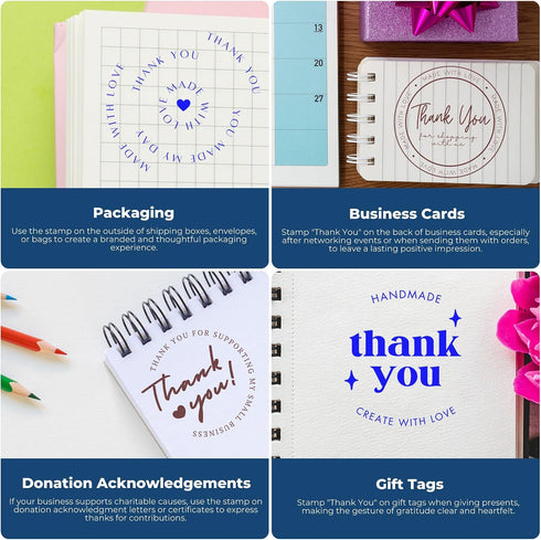 Packages, 1-5/8" Personalized Thanks Custom Stamp for Small Business - Pre-Inked Elegant Gratitude Pre-Inked Thank You